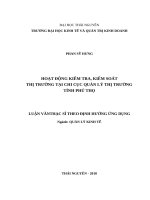 Hoạt động kiểm tra, kiểm soát thị trường tại chi cục quản lý thị trường tỉnh phú thọ 