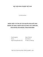 nhận thức và ứng xử của người sản xuất rau trong sử dụng thuốc bảo vệ thực vật trên địa bàn huyện yên khánh, tỉnh ninh bình 