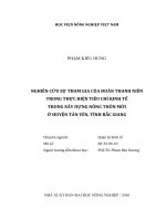 Nghiên cứu sự tham gia của đoàn thanh niên trong thực hiện tiêu chí kinh tế trong xây dựng nông thôn mới ở huyện tân yên, tỉnh bắc giang 