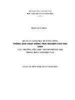 QUẢN LÝ GIÁO DỤC KĨ NĂNG SỐNG THÔNG QUA HOẠT ĐỘNG TRẢI NGHIỆM CHO HỌC SINH CÁC TRƯỜNG TIỂU HỌC THÀNH PHỐ HÀ NỘI TRONG BỐI CẢNH HIỆN NAY