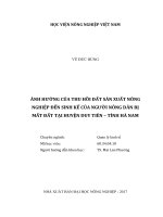 ảnh hưởng của thu hồi đất sản xuất nông nghiệp đến sinh kế của người nông dân bị mất đất tại huyện duy tiên – tỉnh hà nam 