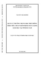 Quản lý trường trung học phổ thông theo tiêu chuẩn kiểm định chất lượng giáo dục tại tỉnh hà nam 