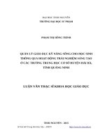 Quản lý giáo dục kĩ năng sống cho học sinh thông qua hoạt động trải nghiệm sáng tạo ở các trường trung học cơ sở huyện hải hà, tỉnh quảng ninh 