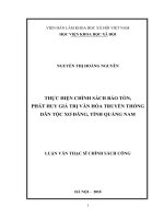 Thực hiện chính sách bảo tồn, phát huy giá trị văn hóa truyền thống dân tộc Xơ Đăng, tỉnh Quảng Nam (Luận văn thạc sĩ)