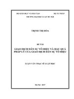 Giao dịch dân sự vô hiệu và hậu quả pháp lý của giao dịch dân sự vô hiệu (luận văn thạc sĩ luật học) 