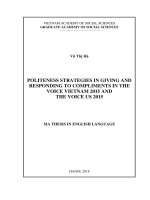 Politeness strategies in giving and responding to compliments in the voice of vietnam 2015 and the voice of US 2015 