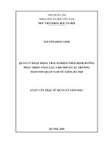 Quản lý hoạt động trải nghiệm theo định hướng phát triển năng lực cho trẻ ở các trường mầm non quận nam từ liêm, hà nội 