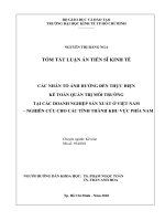 Các nhân tố ảnh hưởng đến thực hiện kế toán quản trị môi trường tại các doanh nghiệp sản xuất ở việt nam – nghiên cứu cho các tỉnh thành khu vực phía nam  (tt) 
