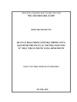Quản lý hoạt động giáo dục phòng ngừa bạo hành trẻ em ở các trường mầm non tư thục thị xã phước long, tỉnh bình phước 