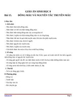 Giáo án Sinh học 8 bài 15: Đông máu và nguyên tắc truyền máu