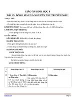 Giáo án Sinh học 8 bài 15: Đông máu và nguyên tắc truyền máu