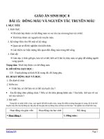 Giáo án Sinh học 8 bài 15: Đông máu và nguyên tắc truyền máu