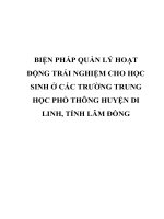 BIỆN PHÁP QUẢN lý HOẠT ĐỘNG TRẢI NGHIỆM CHO học SINH ở các TRƯỜNG TRUNG học PHỔ THÔNG HUYỆN DI LINH, TỈNH lâm ĐỒNG