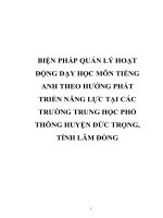 BIỆN PHÁP QUẢN lý HOẠT ĐỘNG dạy học môn TIẾNG ANH THEO HƯỚNG PHÁT TRIỂN NĂNG lực tại các TRƯỜNG TRUNG học PHỔ THÔNG HUYỆN đức TRỌNG, TỈNH lâm ĐỒNG