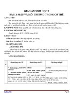 Giáo án Sinh học 8 bài 13: Máu và môi trường trong cơ thể