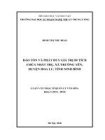 Bảo tồn và phát huy giá trị di tích chùa nhất trụ, xã trường yên, huyện hoa lư, tỉnh ninh bình 