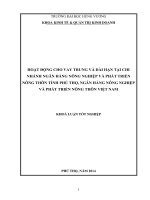 HOẠT ĐỘNG CHO VAY TRUNG VÀ DÀI HẠN TẠI CHI NHÁNH NGÂN HÀNG NÔNG NGHIỆP VÀ PHÁT TRIỂN NÔNG THÔN TỈNH PHÚ THỌ, NGÂN HÀNG NÔNG NGHIỆP VÀ PHÁT TRIỂN NÔNG THÔN VIỆT NAM