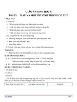 Giáo án Sinh học 8 bài 13: Máu và môi trường trong cơ thể