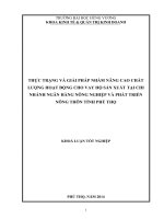 Tóm tắt khóa luận Tốt nghiệp: THỰC TRẠNG VÀ GIẢI PHÁP NHẰM NÂNG CAO CHẤT LƯỢNG HOẠT ĐỘNG CHO VAY HỘ SẢN XUẤT TẠI CHI NHÁNH NGÂN HÀNG NÔNG NGHIỆP VÀ PHÁT TRIỂN NÔNG THÔN TỈNH PHÚ THỌ
