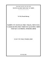Nghiên cứu đánh giá thực trạng, tiềm năng và định hướng phát triển du lịch nông thôn ở huyện cao phong, tỉnh hòa bình 