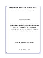 Core criteria affecting intention to select a supplier of less than container load (LCL) import service in ho chi minh 