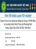 Quản lý lao và sử dụng lao động tại công ty TNHH đầu tư và phát triển minh thủy tại phường dịch vọng, quận cầu giấy, hà nội, việt nam 