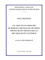 Các nhân tố tác động đến dự định duy trì tham gia hệ thống nhượng quyền thương mại của bên nhận quyền tại tp HCM 
