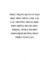 THỰC TRẠNG QUẢN lý dạy học môn TIẾNG ANH  tại các TRƯỜNG TRUNG học PHỔ THÔNG HUYỆN đức TRỌNG, TỈNH lâm đồn THEO ĐỊNH HƯỚNG PHÁT TRIỂN NĂNG lực