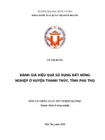 Tóm tắt khóa luận tốt nghiệp: Đánh giá hiệu quả sử dụng đất nông nghiệp ở huyện Thanh Thủy, tỉnh Phú Thọ