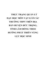THỰC TRẠNG QUẢN lý dạy học môn vật lí ở các TRƯỜNG THPT TRÊN địa bàn HUYỆN đức TRỌNG, TỈNH lâm ĐỒNG THEO HƯỚNG PHÁT TRIỂN NĂNG lực học SINH