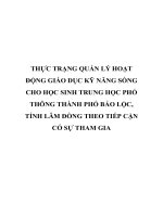 THỰC TRẠNG QUẢN lý HOẠT ĐỘNG GIÁO dục kỹ NĂNG SỐNG CHO học SINH TRUNG học PHỔ THÔNG THÀNH PHỐ bảo lộc, TỈNH lâm ĐỒNG THEO TIẾP cận có sự THAM GIA