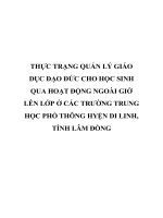 THỰC TRẠNG QUẢN lý GIÁO dục đạo đức CHO học SINH QUA HOẠT ĐỘNG NGOÀI GIỜ lên lớp ở các TRƯỜNG TRUNG học PHỔ THÔNG HYỆN DI LINH, TỈNH lâm ĐỒNG