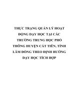 THỰC TRẠNG QUẢN lý HOẠT ĐỘNG dạy học tại các TRƯỜNG TRUNG học PHỔ THÔNG HUYỆN cát TIÊN, TỈNH lâm ĐỒNG THEO ĐỊNH HƯỚNG dạy học TÍCH hợp