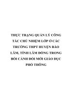 THỰC TRẠNG QUẢN lý CÔNG tác CHỦ NHIỆM lớp ở các TRƯỜNG THPT HUYỆN bảo lâm, TỈNH lâm ĐỒNG TRONG bối CẢNH đổi mới GIÁO dục PHỔ THÔNG