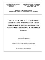 The influence of state ownership, leverage, and investment on firm performance a panel analysis for vietnamese listed firms in the period 2010   2015 