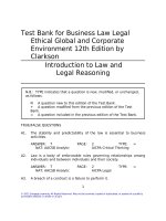 Test bank for business law legal ethical global and corporate environment 12th edition by clarkson 