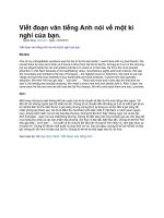 Viết đoạn văn tiếng anh nói về một kì nghỉ của bạn