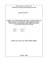 Nghiên cứu thành phần hóa học và hoạt tính gây độc tế bào của loài pilea aff  martinii (h lév ) hand  mazz , boehmeria holosericea blume, anacolosa poilanei gagnep (tt) 