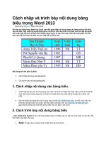 Cách nhập và trình bày nội dung bảng biểu trong word 2013
