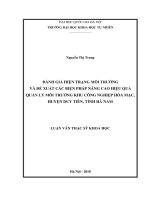 Đánh giá hiện trạng môi trường và đề xuất các biện pháp nâng cao hiệu quả quản lý môi trường khu công nghiệp hòa mạc, huyện duy tiên, tỉnh hà nam 