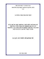 Xây dựng hệ thống chỉ tiêu đánh giá trung tâm trách nhiệm quản lý trong các doanh nghiệp thuộc ngành sản xuất cao su việt nam