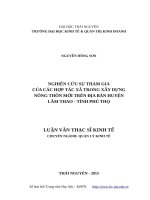 Nghiên cứu sự tham gia của các hợp tác xã trong xây dựng nông thôn mới trên địa bàn huyện lâm thao   tỉnh phú thọ 