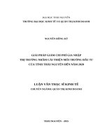 Giải pháp giảm chi phí gia nhập thị trường nhằm cải thiện môi trường đầu tư của tỉnh thái nguyên đến năm 2020 