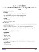 Giáo án Sinh học 8 bài 63: Cơ sở khoa học của các biện pháp tránh thai