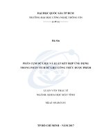 PHÂN cụm dữ LIỆU và LUẬT kết hợp ỨNG DỤNG TRONG PHÂN TÍCH dữ LIỆU CÔNG THỨC dược PHẨM 