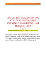 GIẢI CHI TIẾT ĐỀ KIỂM TRA HỌC KỲ I LỚP 12 TRƯỜNG THPT CHUYÊN LÊ HỒNG PHONG NĂM  HỌC 2018 – 2019