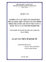 Nghiên cứu các nhân tố ảnh hưởng đến sự khác biệt về báo cáo tài chính theo chuẩn mực kế toán Việt Nam và quốc tế của các doanh nghiệp FDI (Luận án tiến sĩ)