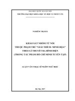 Khảo sát nhóm từ nối thuộc phạm trù giải thích   minh họa theo lí thuyết ba bình diện  trong tác phẩm hồ chí minh tuyển tập (luận văn ngôn ngữ và văn hoá nước ngoài) 