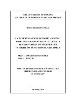 An investigation into relational process manifested in to kill a mockingbird by harper lee in light of functional grammar (tt) 