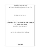 Chức năng biểu cảm của ngôn ngữ văn xuôi của tự lực văn đoàn (trường hợp nhất linh) 